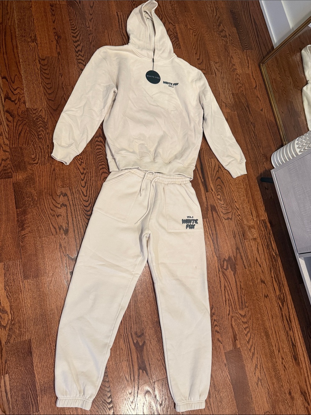 White Fox Boutique Cream Hoodie & Jogger Sweat Set